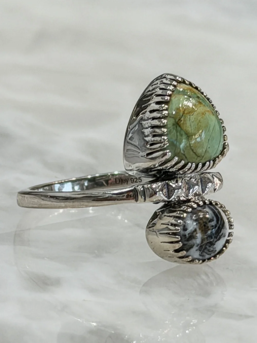 Royston Turquoise & White Buffalo Black Oxidized Sterling Silver Ring Sz 9